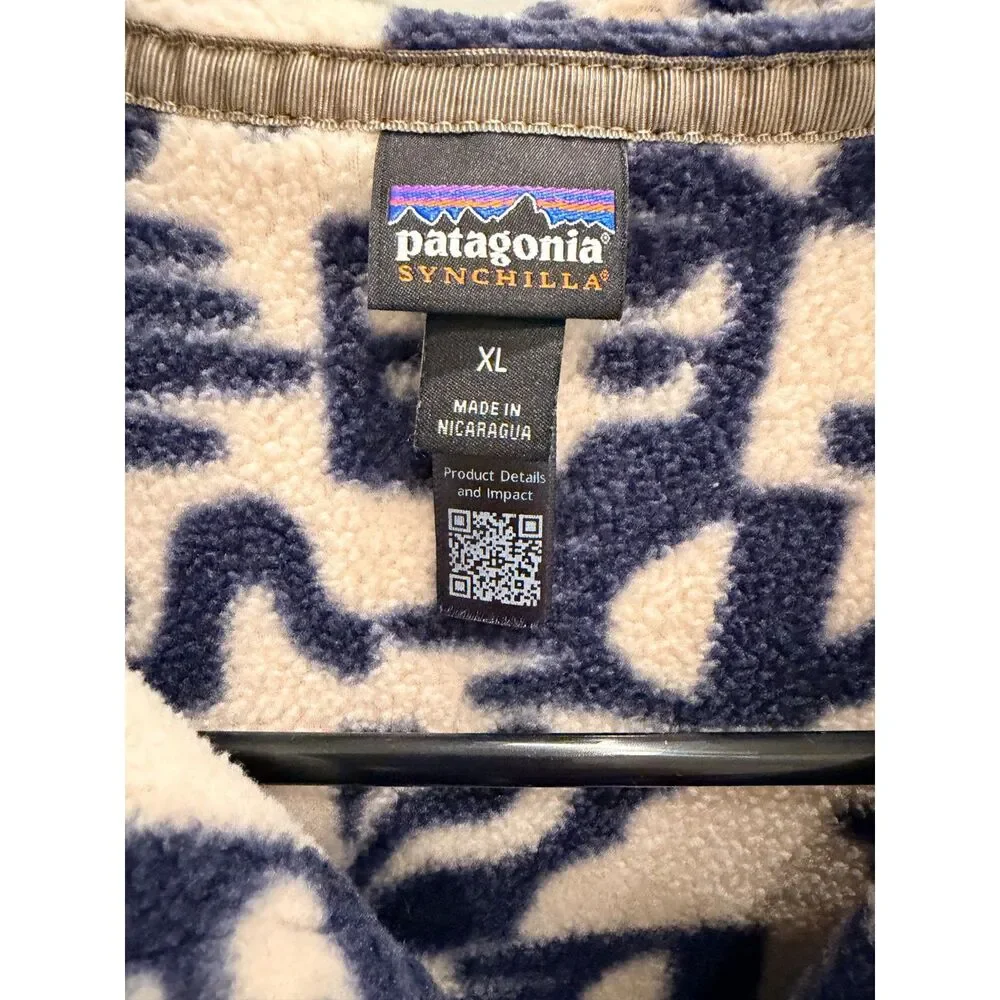 Patagonia Synchilla Snap-T Fleece Kids XL Navy Cream Print Women S M